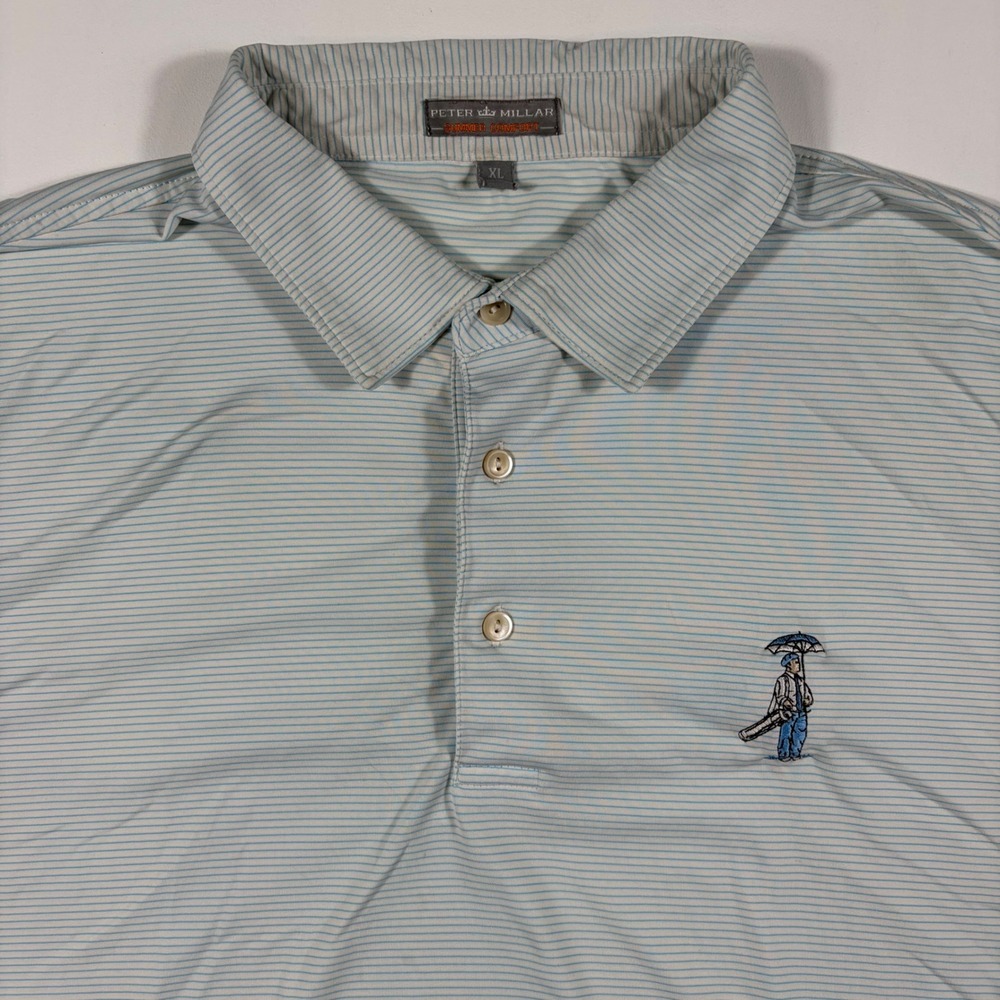 Peter Millar Summer Comfort Polo Shirt Mens XL Stripe Rainy Day Logo Golfer Blue